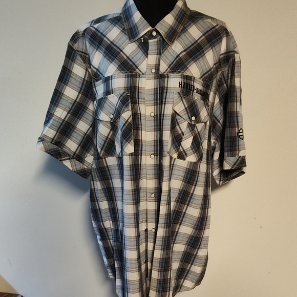 Harley-Davidson Men's Black and White Plaid Shirt High Performance - Picture 1 of 7